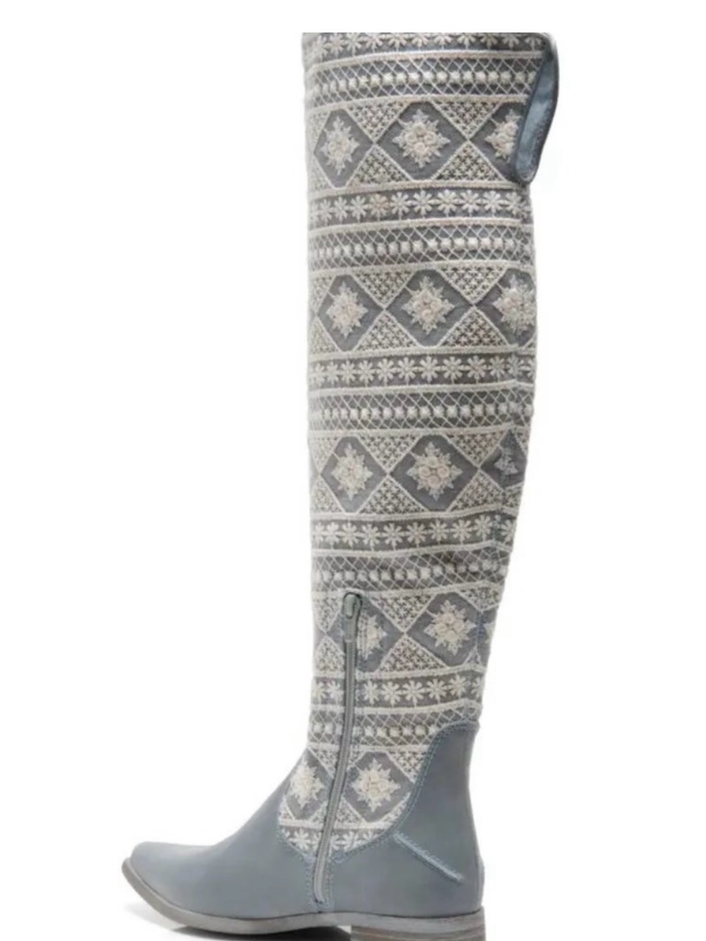 NWB Free People Bren Crochet Tall Leather Slouchy Boots in Icy Blue.Size 10 - Picture 5 of 12